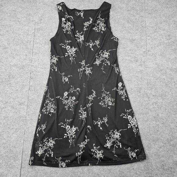 Vintage Byer Too Dress Womens Medium Black Floral Mini 90s Whimsigoth Dark Prep - Picture 6 of 6
